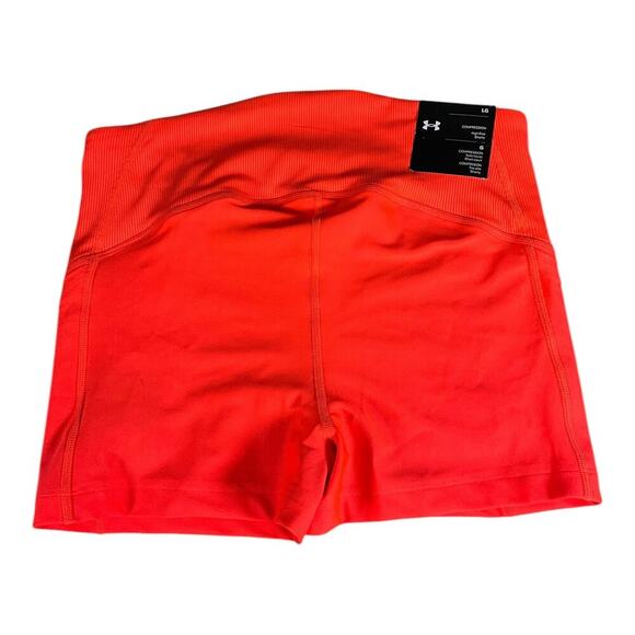 Under Armour High Rise Shorty Shorts Compression Orange Size large Active NWT - Picture 2 of 8